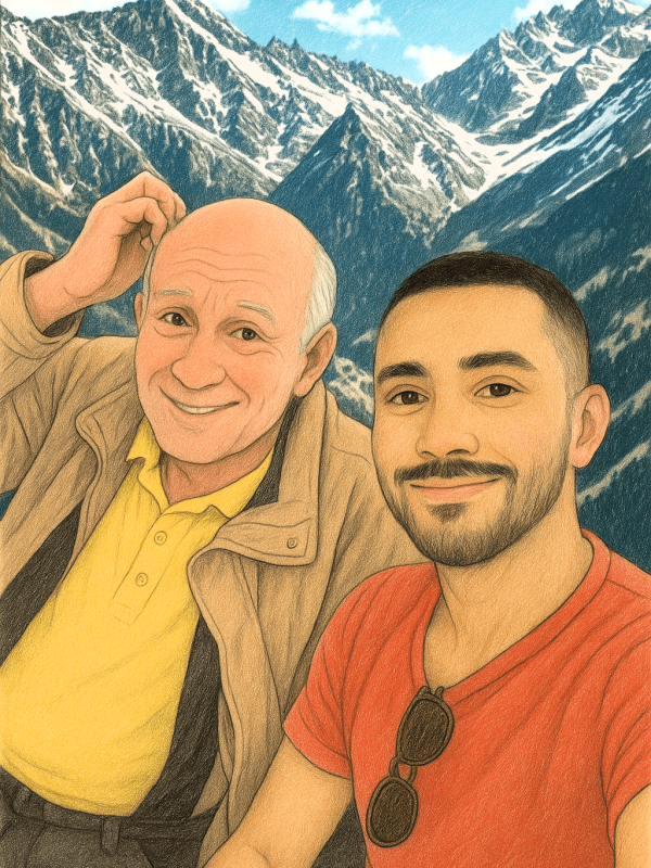 Ibrahim mit seinem "Opa" bei einem Ausflug (das Bild ist verfremdet, um die Anonymität zu waren)